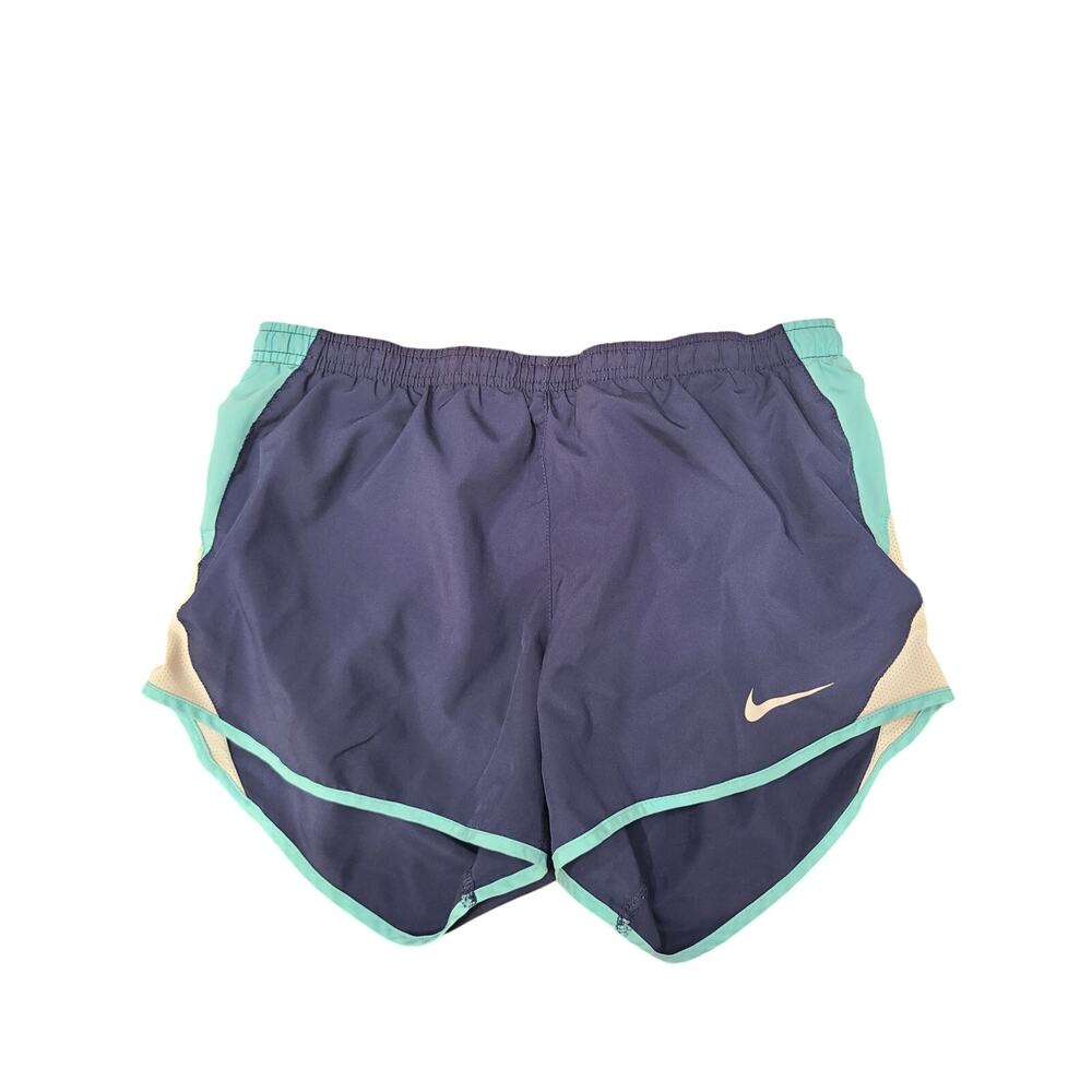 Nike Dri-Fit women's running shorts w/ liner. Dark blue, teal and white. Size S